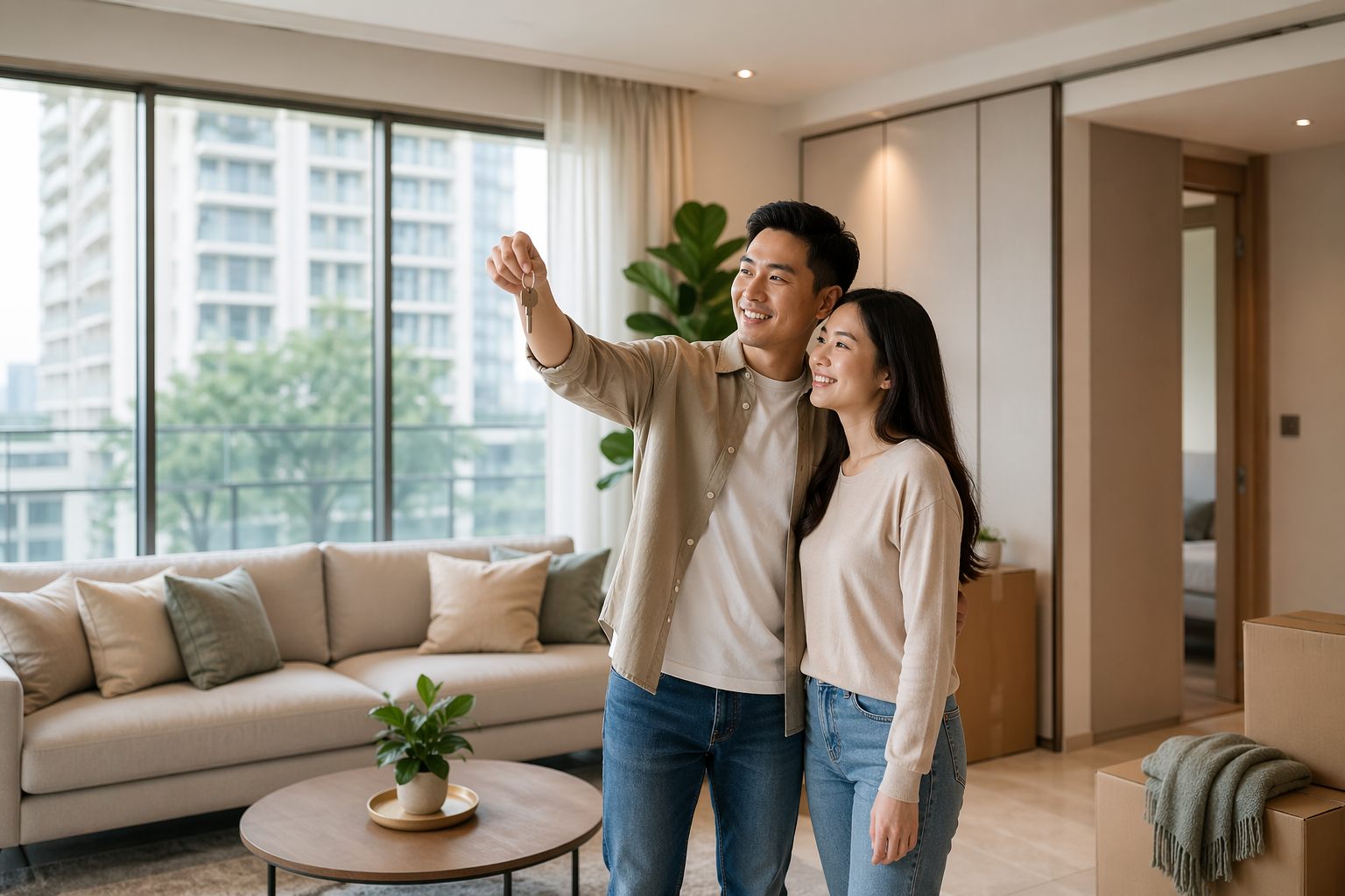 photo of a couple just gotten their home keys